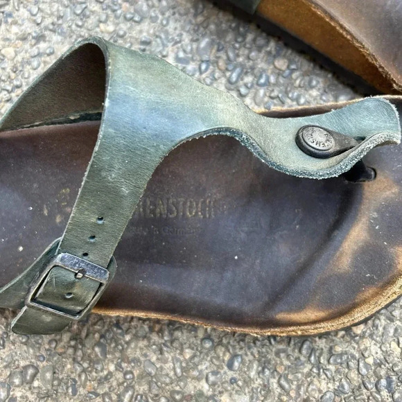 Birkenstock Gizeh Green Oiled Leather Classic Footbed Thong Sandals Size 40 - Picture 4 of 11